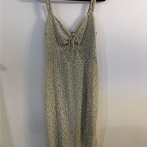 Abercrombie & Fitch Olive Green Floral Tie-Front Slip Dress